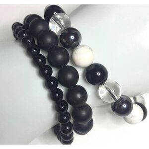 1717 Black onyx Howlite hematite glass bead boho stretch bracelet